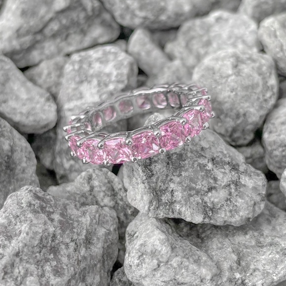 Waterproof Pink Diamond Ring With Silver Band - Picture 2 of 4
